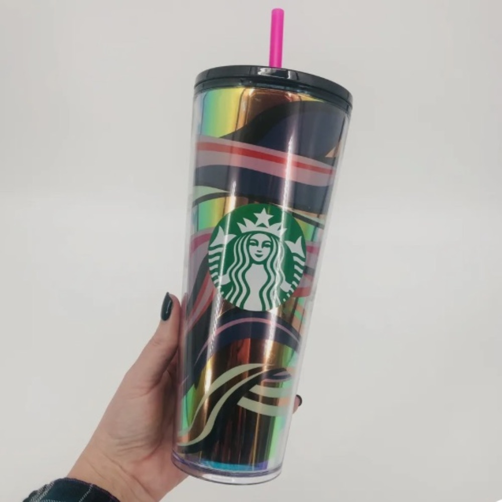 Starbucks Christmas 2021 24oz Holiday Swirl Tumbler Cold Cup Pink Gold Shades